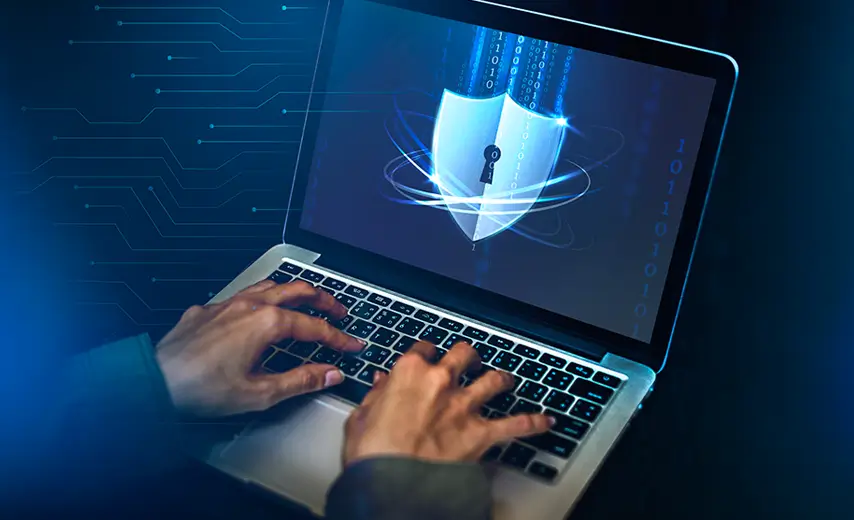 Padiock Keys and Laptop Keyboard Cyber Security